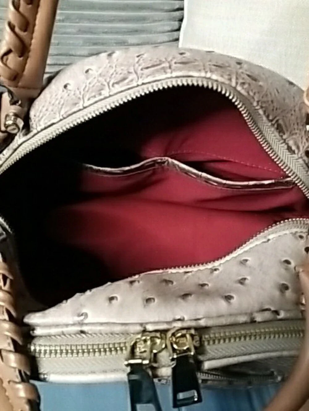 Structured Faux-Ostrich Dome Satchel Large